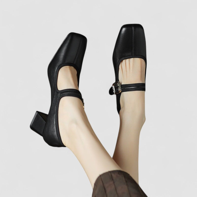 Women's Square Toe Block Heels Mary Jane Style