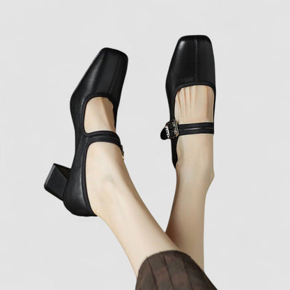Women's Square Toe Block Heels Mary Jane Style