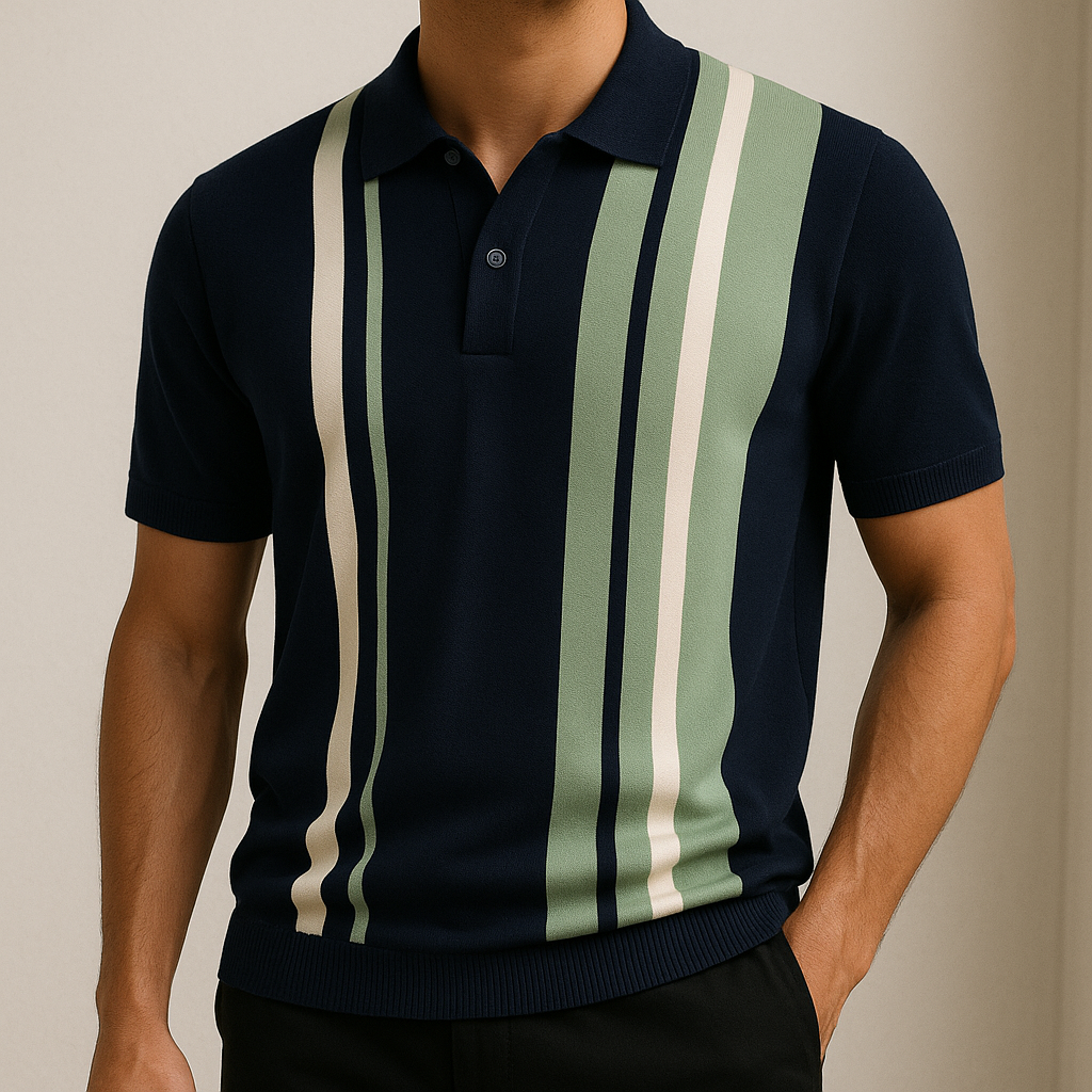 Varenna Men's Contrast Knit Polo Shirt - VibreMode