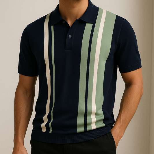 Varenna Men's Contrast Knit Polo Shirt - VibreMode