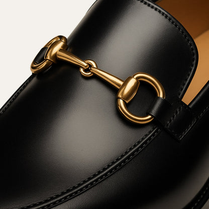 Men's Black Leather Horsebit Loafers