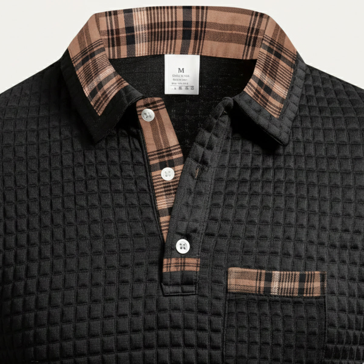 Men's Waffle Knit Polo Sweater Plaid Collar