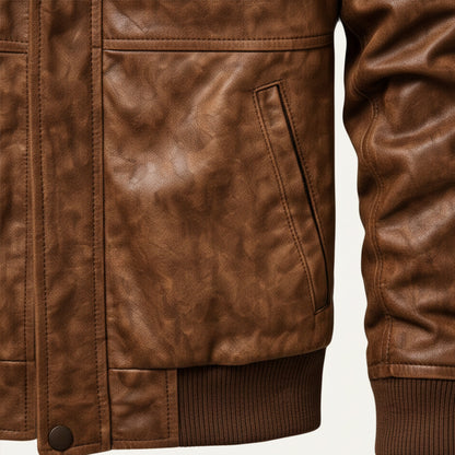 Men's Leather Bomber Jacket Hooded Classic Style
