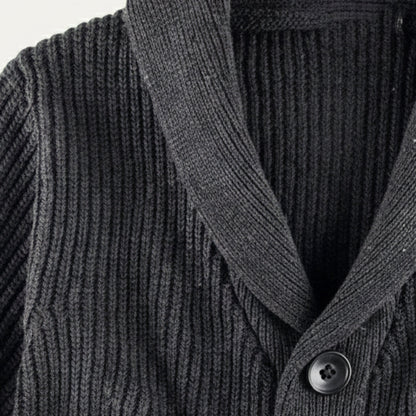 Men's Cotton Blend Cardigan Shawl Collar Chunky Knit
