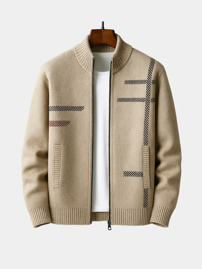 Men's Stand Collar Zip-Up Knit Jacket - VibreMode