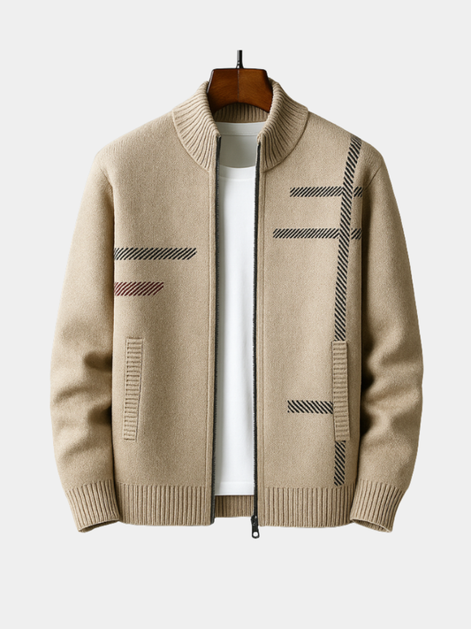 Men's Stand Collar Zip-Up Knit Jacket - VibreMode
