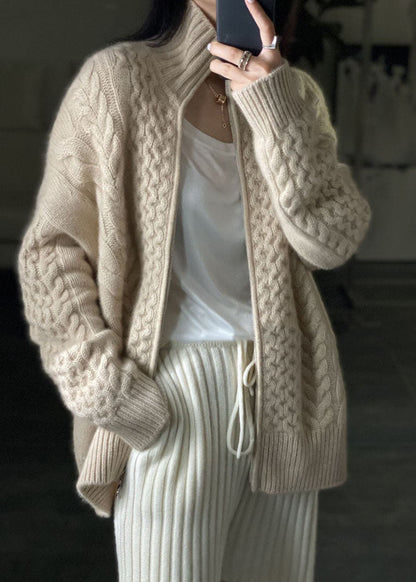 Women's Cable Knit Cardigan Zip Up - VibreMode