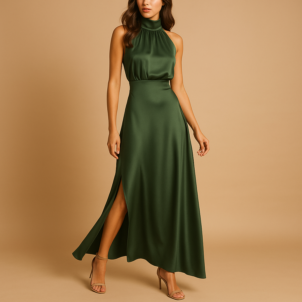 Women’s maxi dress with side slit and flowing silhouette, perfect for spring and summer outings, casual days, and elegant evening occasions.