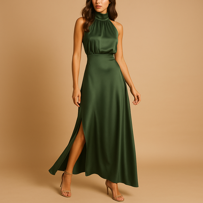 Women’s maxi dress with side slit and flowing silhouette, perfect for spring and summer outings, casual days, and elegant evening occasions.
