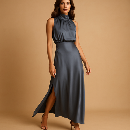 Long Sleeve Women's Side Slit Maxi Dress - VibreMode