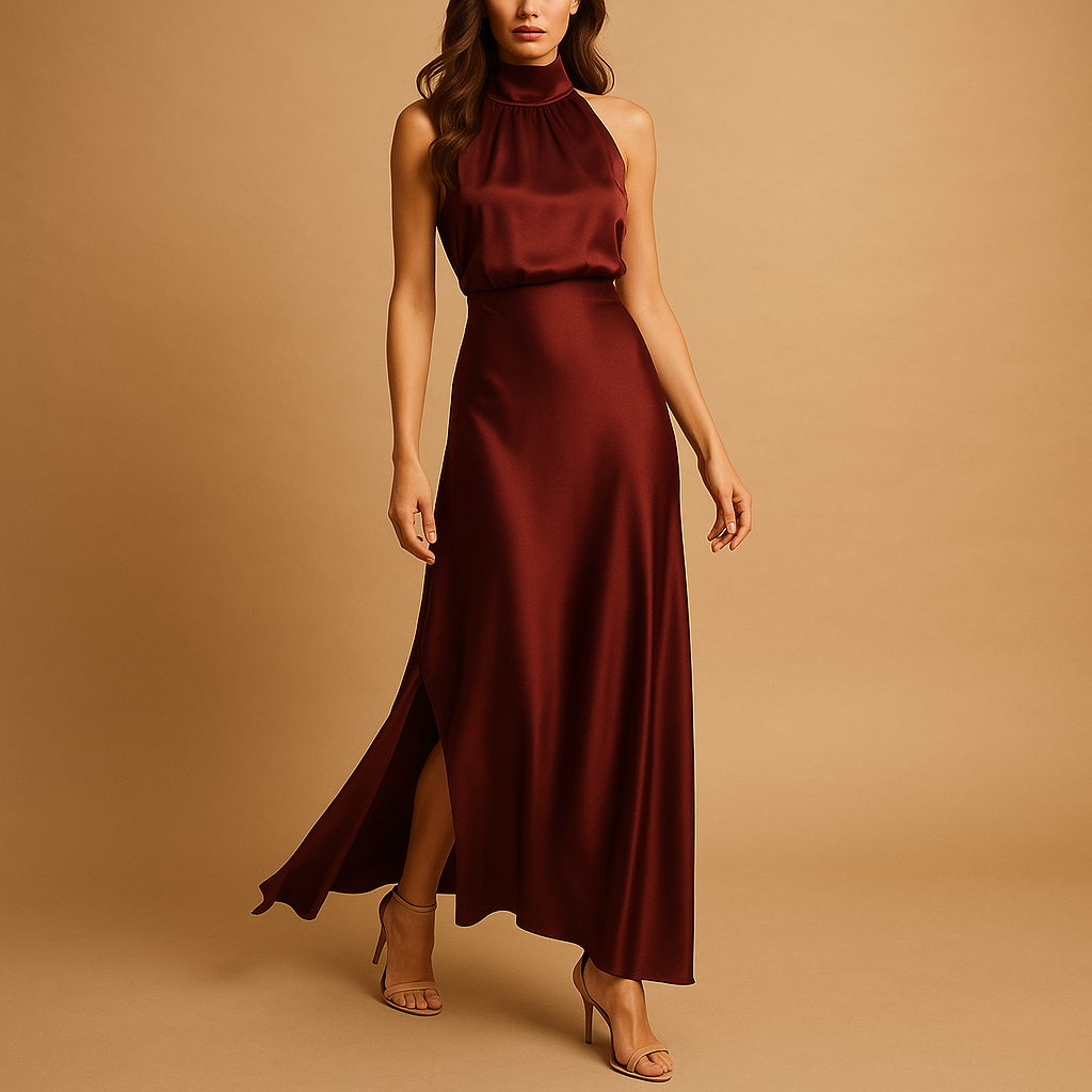 Women’s maxi dress with side slit and flowing silhouette, perfect for spring and summer outings, casual days, and elegant evening occasions.