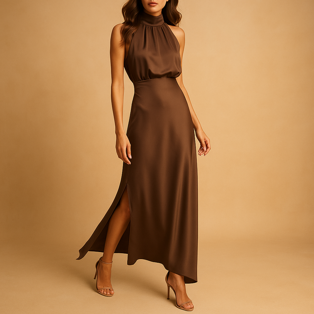 Women’s maxi dress with side slit and flowing silhouette, perfect for spring and summer outings, casual days, and elegant evening occasions.