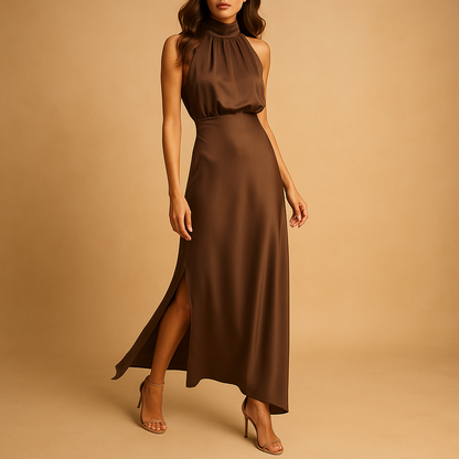 Women’s maxi dress with side slit and flowing silhouette, perfect for spring and summer outings, casual days, and elegant evening occasions.