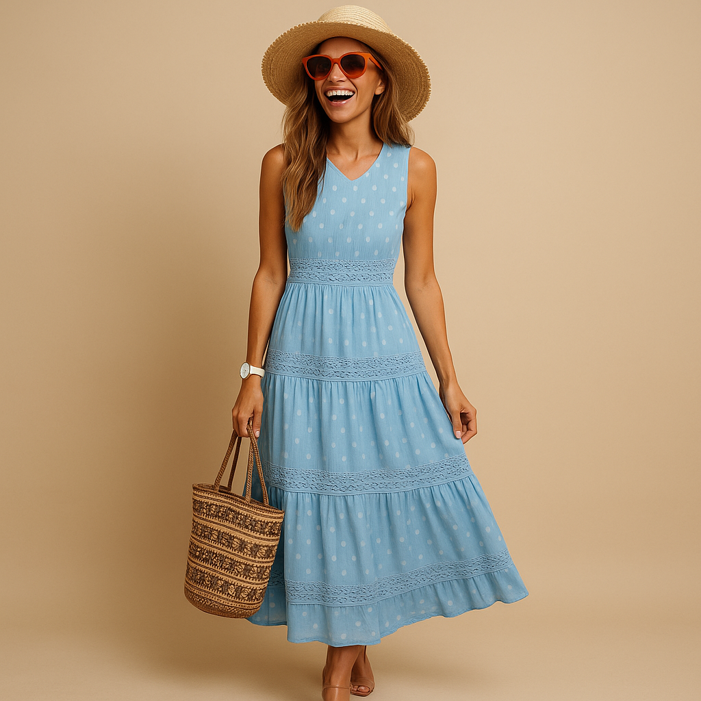 Women’s maxi summer dress with airy flowing fabric and flattering fit, perfect for beach days, summer vacations, parties, and casual warm-weather outfits.