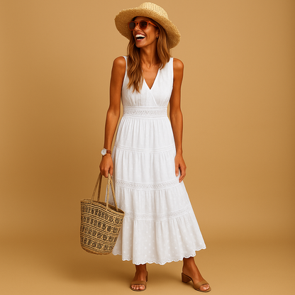 Women’s maxi summer dress with airy flowing fabric and flattering fit, perfect for beach days, summer vacations, parties, and casual warm-weather outfits.