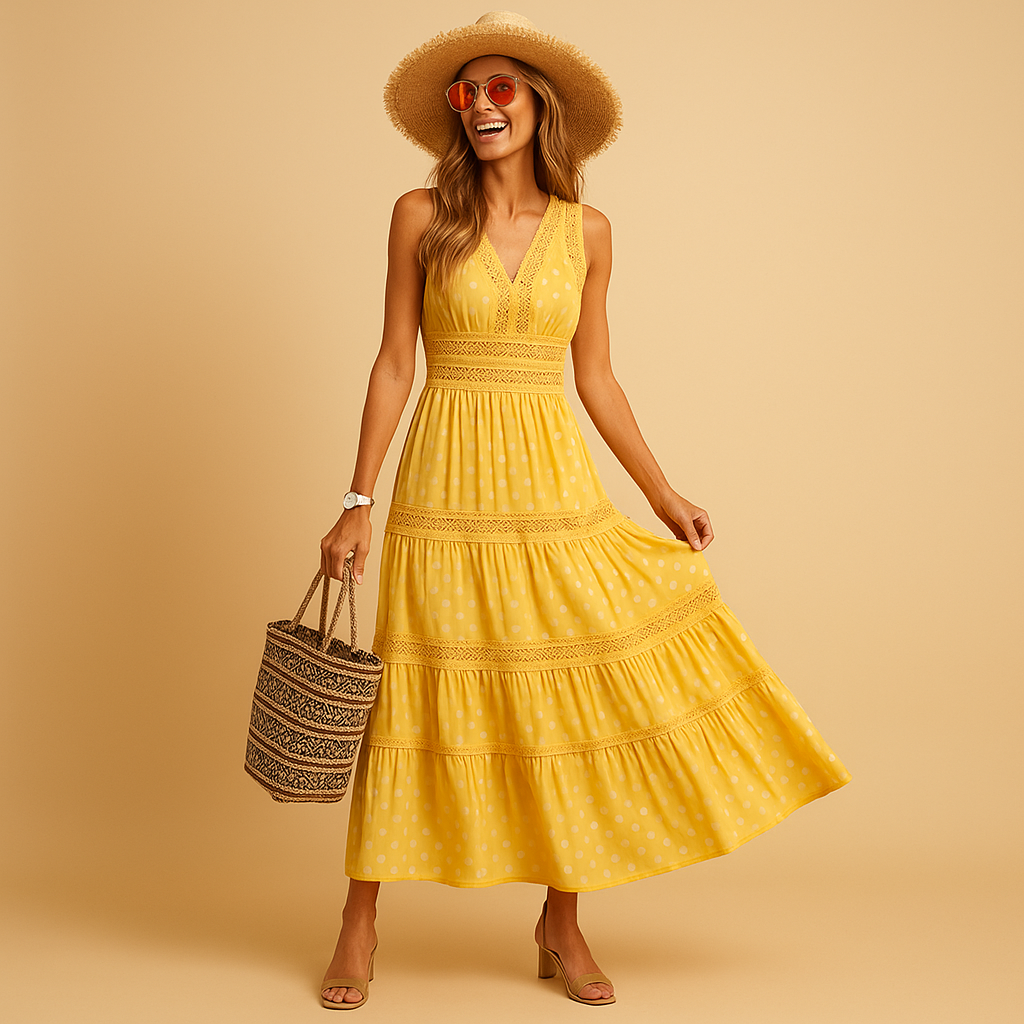 Women’s maxi summer dress with airy flowing fabric and flattering fit, perfect for beach days, summer vacations, parties, and casual warm-weather outfits.