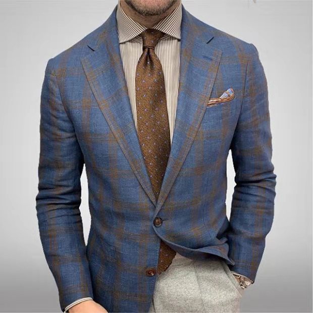 Men's Plaid Blazer Jacket Single Breasted - VibreMode