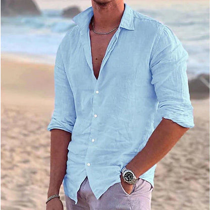 Men's Linen Blend Shirt Lightweight Beige