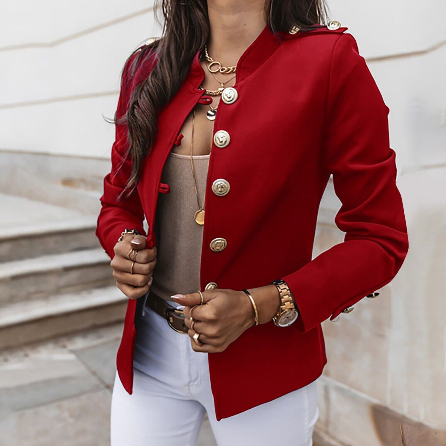 Image of Megan | Women's Button-Front Fitted Blazer Jacket
