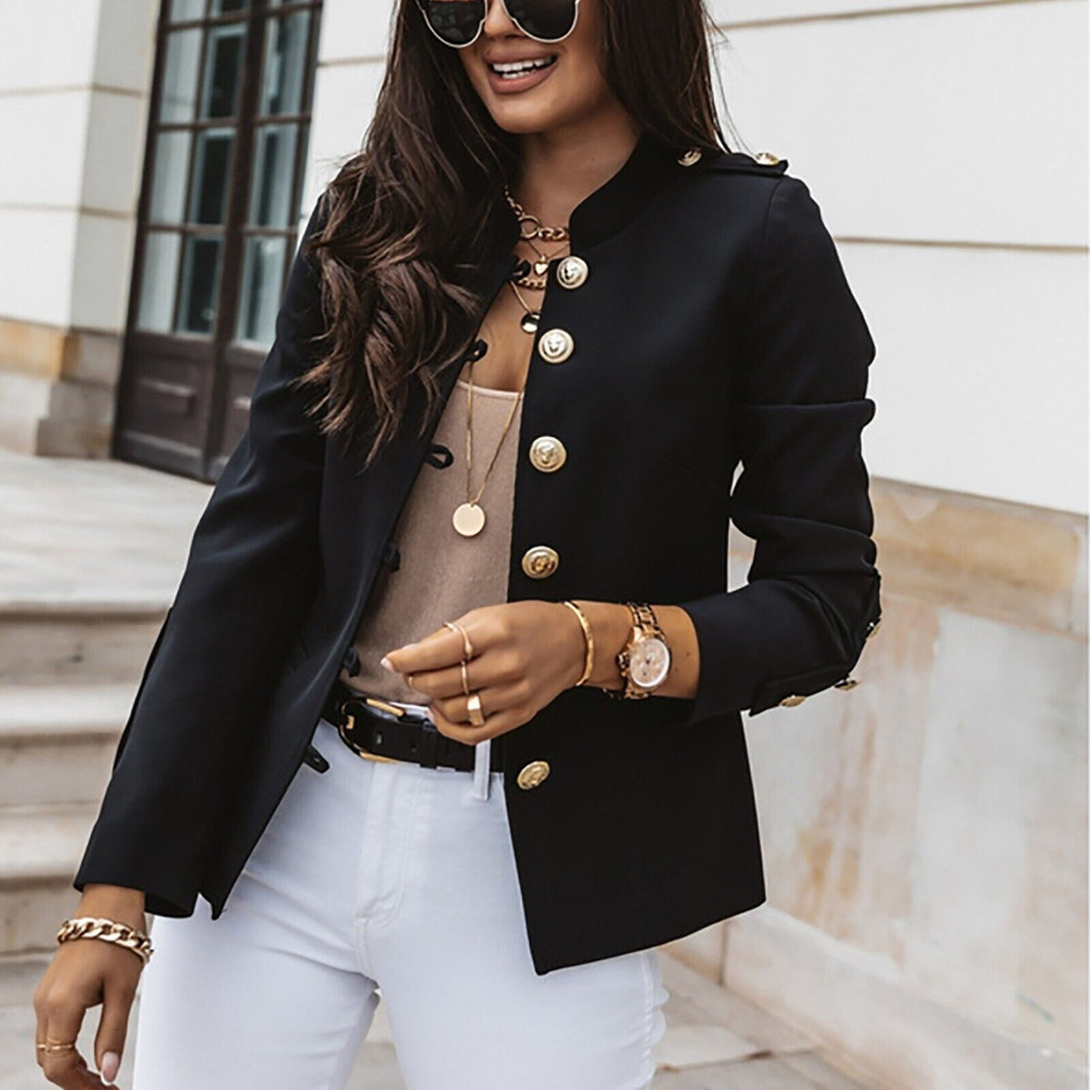 Image of Megan | Women's Button-Front Fitted Blazer Jacket