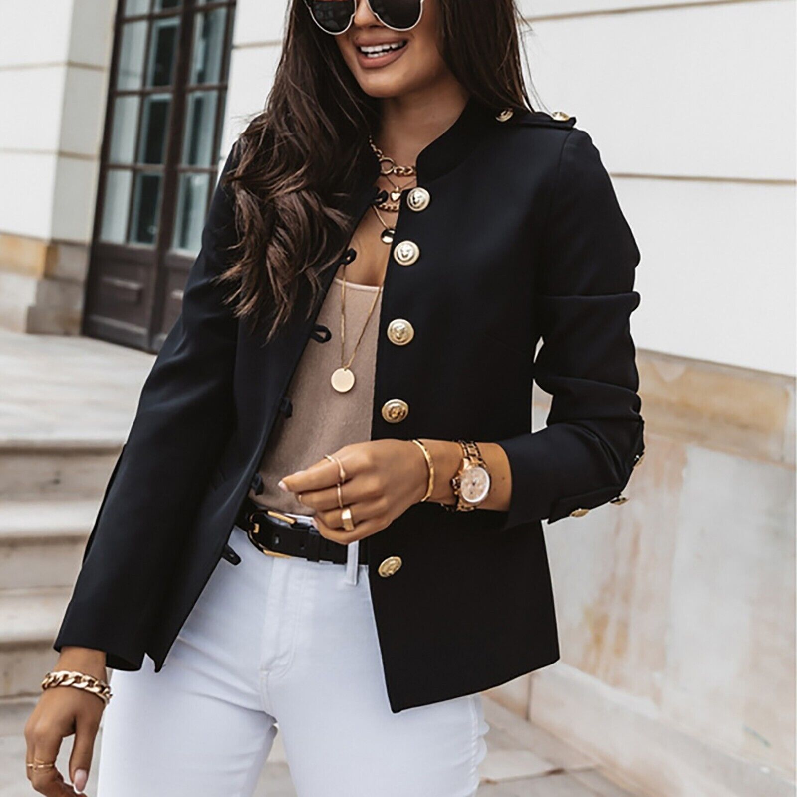 Image of Megan | Women's Button-Front Fitted Blazer Jacket