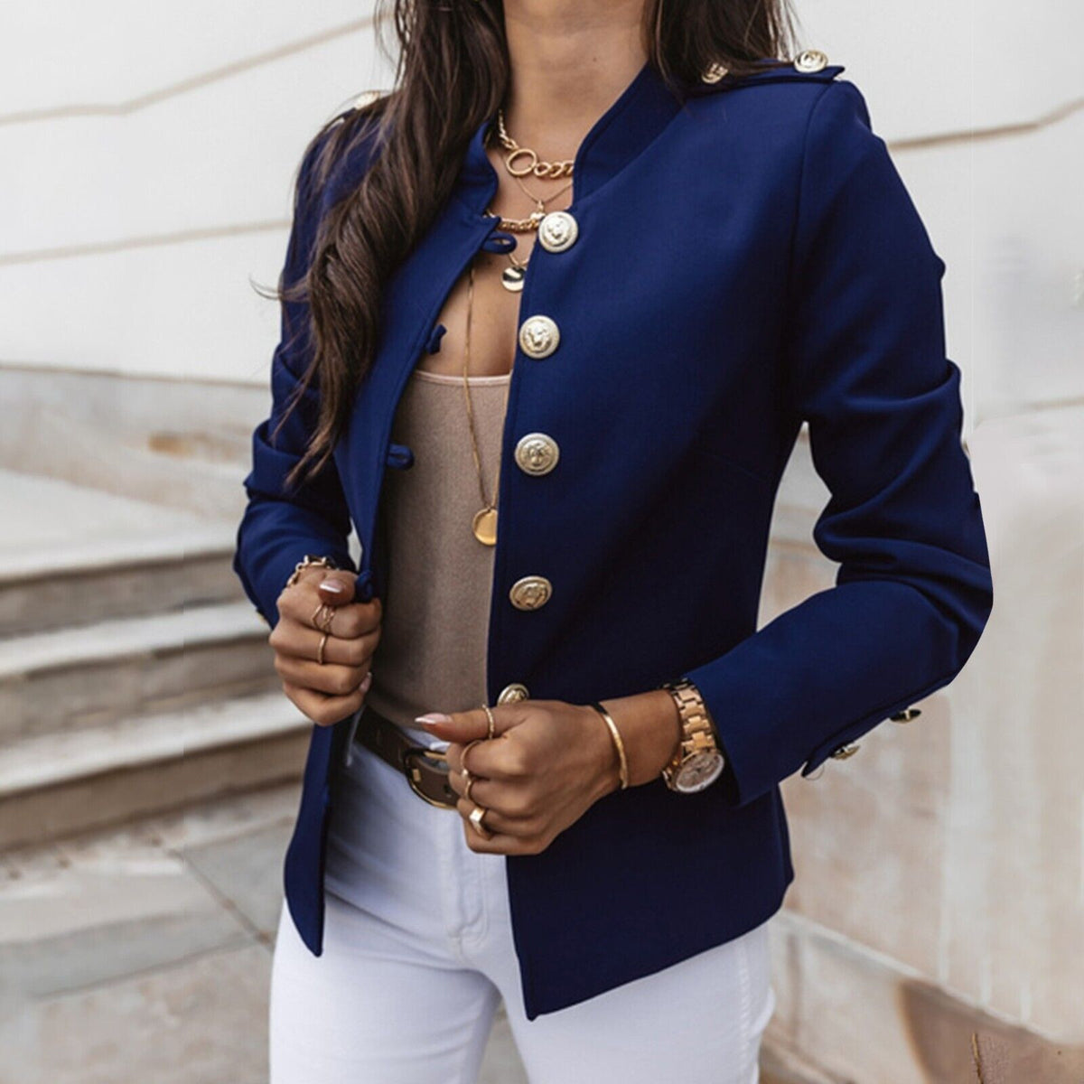 Women's Fitted Blazer Jacket Button Front - VibreMode