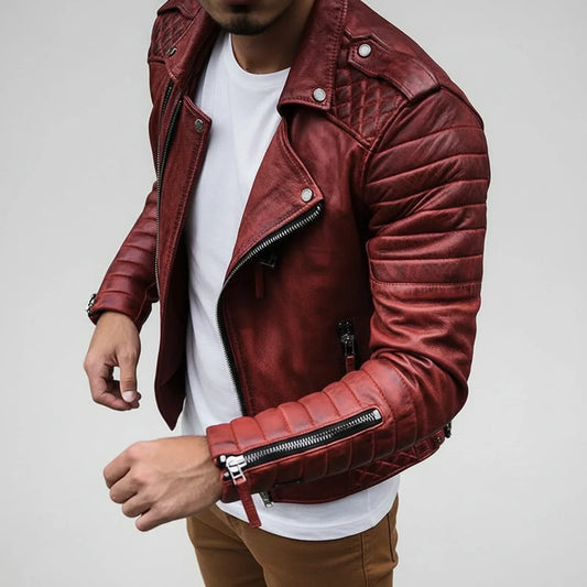Men's Quilted Biker Leather Jacket - VibreMode