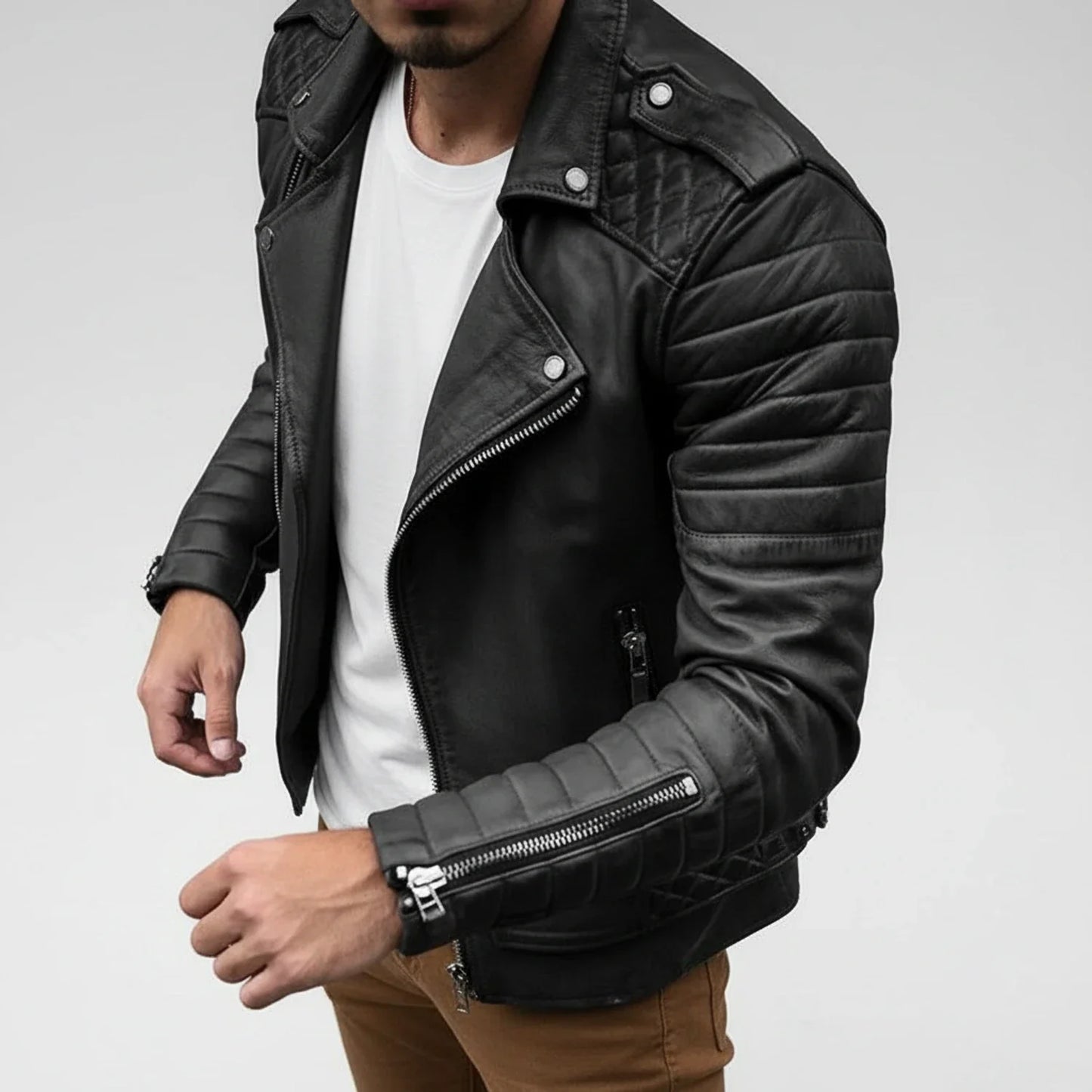 Men's Quilted Biker Leather Jacket