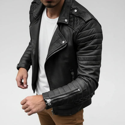 Men's Quilted Biker Leather Jacket