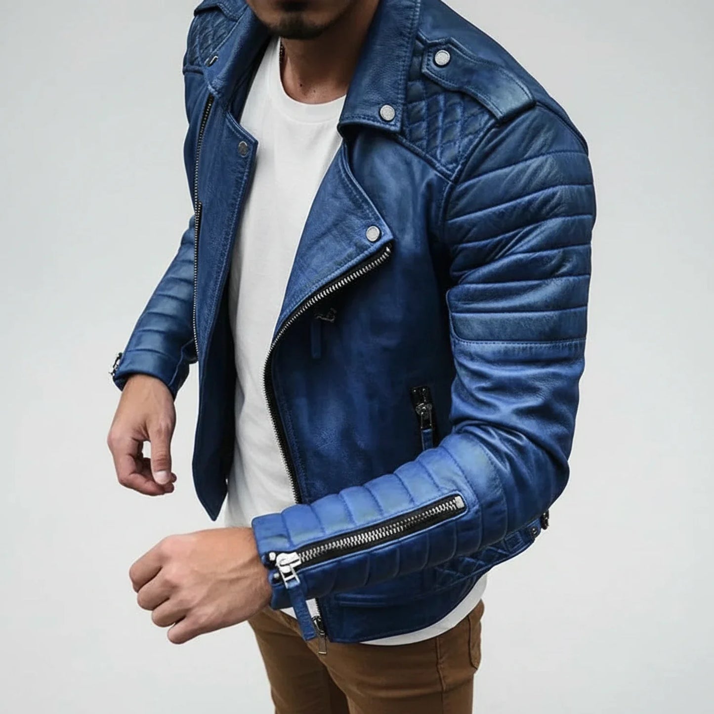 Men's Quilted Biker Leather Jacket