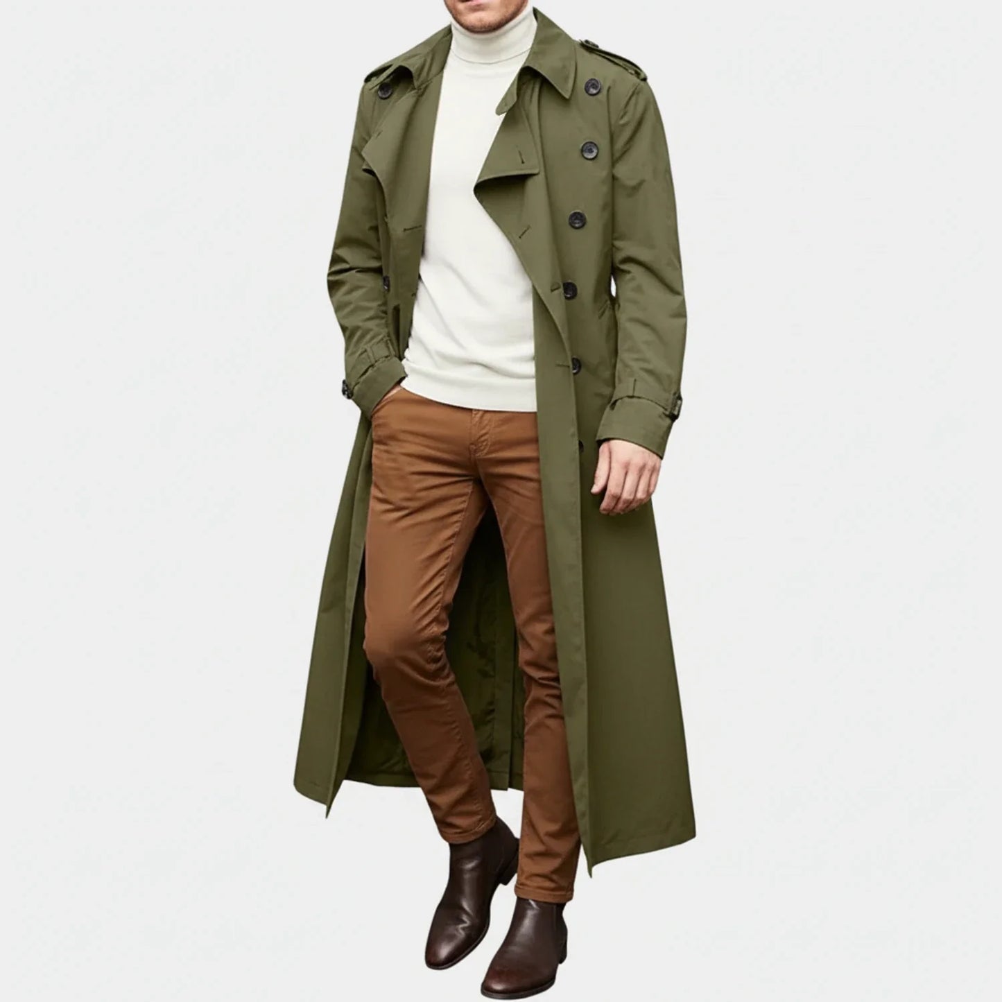 Men's Double Breasted Long Wool Coat - VibreMode
