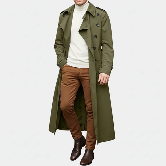 Men's Double Breasted Long Wool Coat - VibreMode