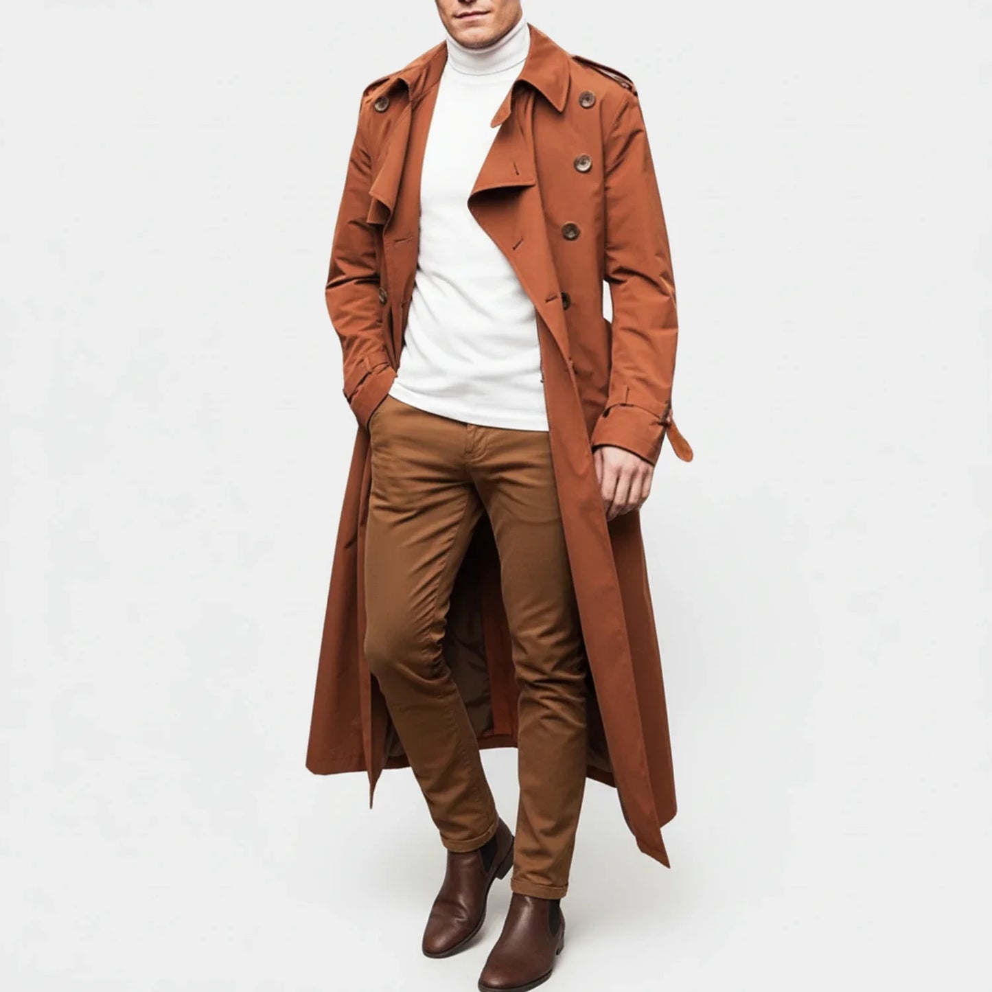 Men's Double Breasted Long Wool Coat