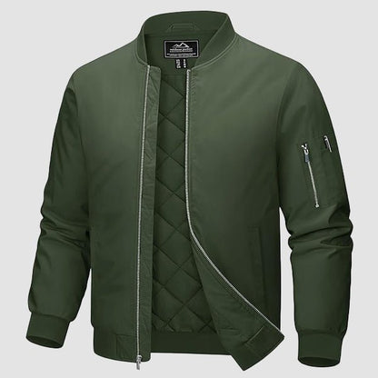 Men's Quilted Bomber Jacket Windproof Nylon Black