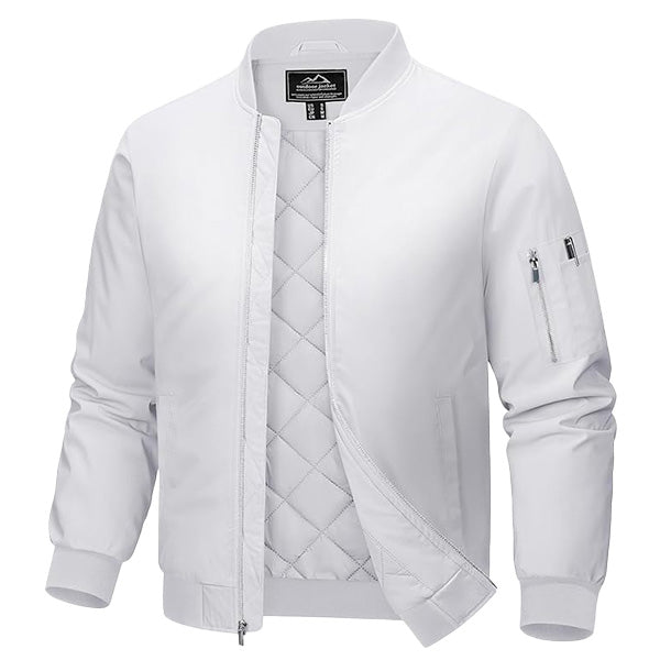 Men's Quilted Bomber Jacket Windproof Nylon Black