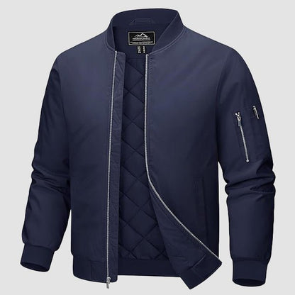 Men's Quilted Bomber Jacket Windproof Nylon Black