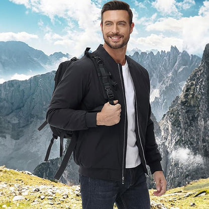 Men's Quilted Bomber Jacket Windproof Nylon Black