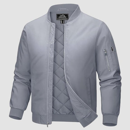 Men's Quilted Bomber Jacket Windproof Nylon Black