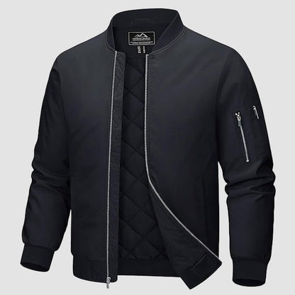Men's Quilted Bomber Jacket Windproof Nylon Black