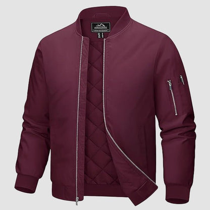 Men's Quilted Bomber Jacket Windproof Nylon Black