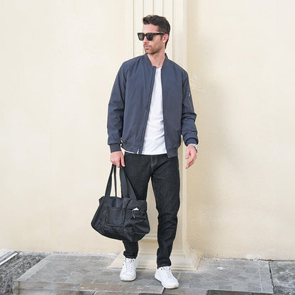 Men's Quilted Bomber Jacket Windproof Nylon Black