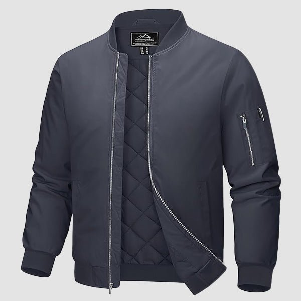 Men's Quilted Bomber Jacket Windproof Nylon Black