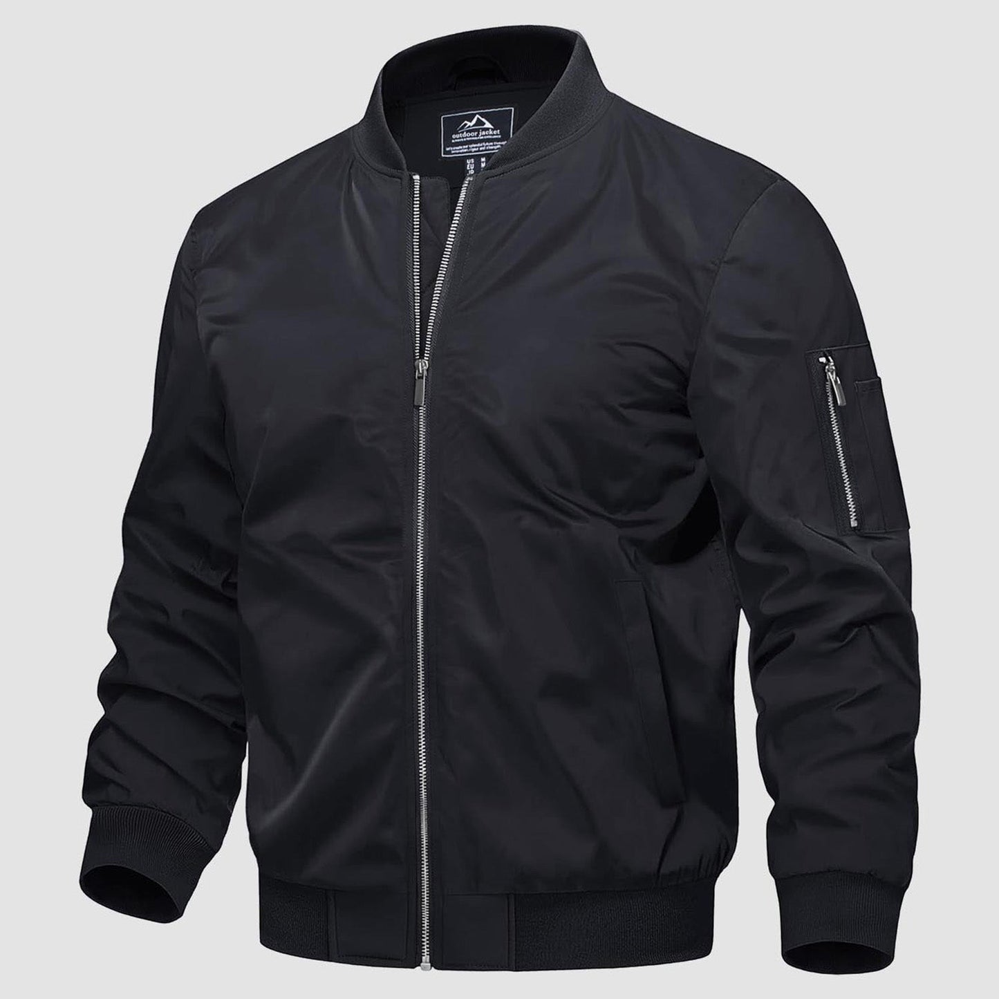 Men's Quilted Bomber Jacket Windproof Nylon Black - VibreMode