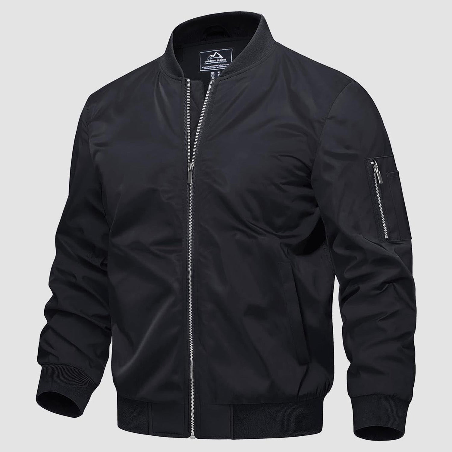 Men's Quilted Bomber Jacket Windproof Nylon Black - VibreMode