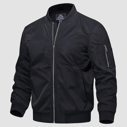 Men's Quilted Bomber Jacket Windproof Nylon Black - VibreMode