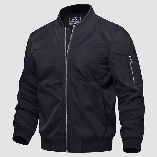 Men's Quilted Bomber Jacket Windproof Nylon Black - VibreMode