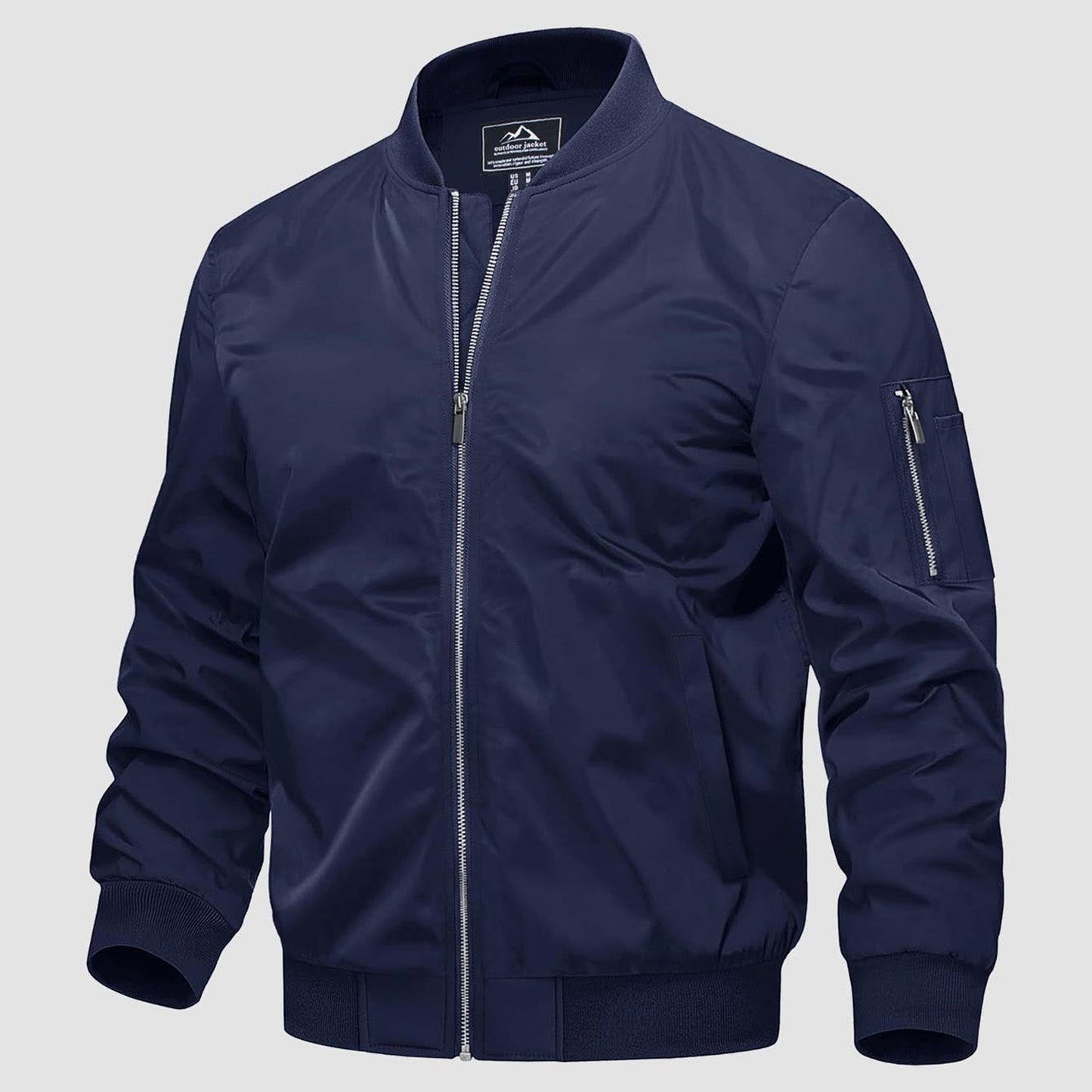 Men's Quilted Bomber Jacket Windproof Nylon Black