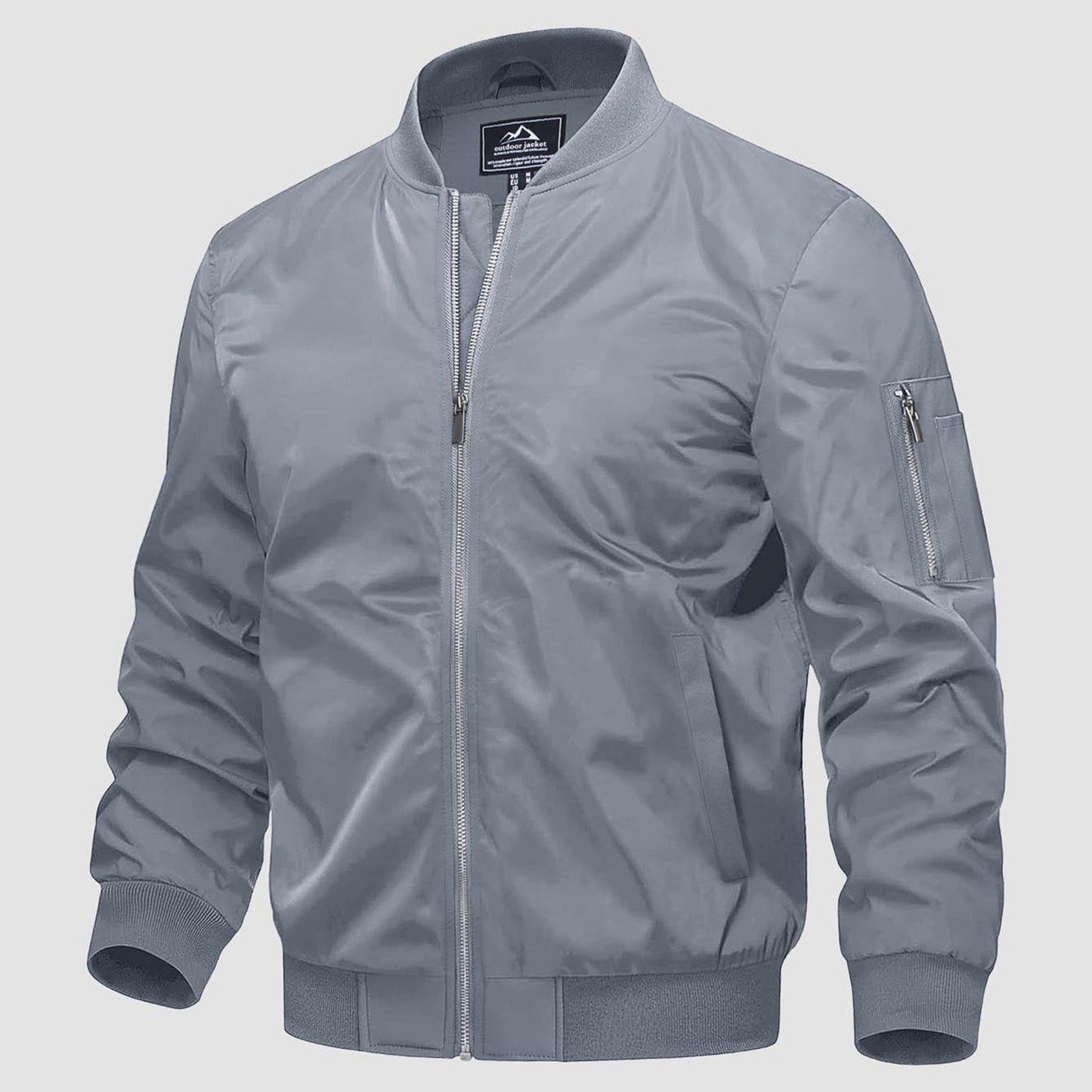 Men's Quilted Bomber Jacket Windproof Nylon Black