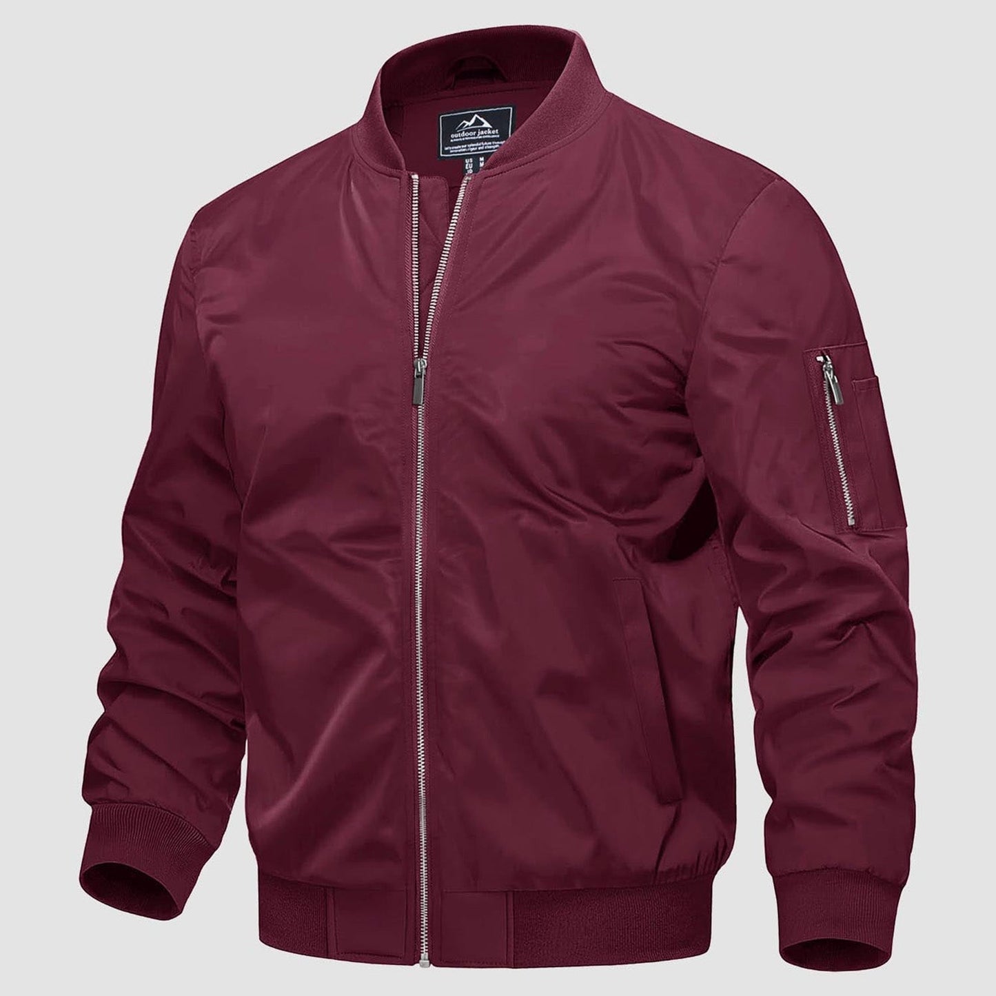 Men's Quilted Bomber Jacket Windproof Nylon Black