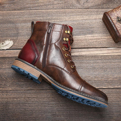 Men's Ankle Boots Lace-Up Cap Toe Brown Leather